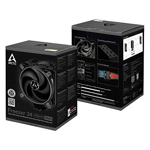 ARCTIC-Freezer-34-eSports-Duo-Ventilador-para-CPU-Push-Pull-Disipacin-de-Calor-Motor-Silencioso-200-a-2100-RPM-2-Ventiladores-PWM-120-mm-de-Alto-Rendimiento-Gris