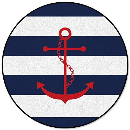 OneHoney-Round-Area-Rugs-Nautical-Red-Anchor-Sailor-Indoor-Entryway-Doormat-Throw-Runner-Rug-Floor-Carpet-Pad-Yoga-Mat-for-Living-Room-Bedroom-Blue-and-White-Stripes-3Feet OneHoney Round Area Rugs, Nautical Red Anchor Sailor Indoor Entryway Doormat Throw Runner Rug Floor Carpet Pad Yoga Mat for Living Room Bedroom Blue and White Stripes 3Feet