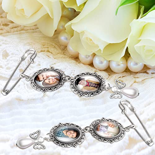 TERRIFI 2 Pcs Wedding Bouquet Photo Charm DIY Pin Brooch Making Kit Double Lacy Frame Wedding Charm 18 x 25 mm Oval Glass Cabochons Picture Frame with Pendant for Holiday Craft Use