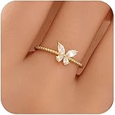 Aavoein CZ Butterfly Ring for Women 925 Sterling Silver Cool Cute Promise Rings 14K Gold Plated Dainty Trendy Stackable Minimalist Wedding Band Ring to Daughter Mom Valentine's Day Ideal Gifts
