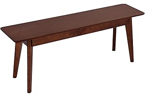 DELAVIN 47 Inch Solid Wood Dining Bench, Table Bench for Bedroom, Midcentury Wooden Bench for Kitchen, Long Entryway Bench for Living Room, Walnut