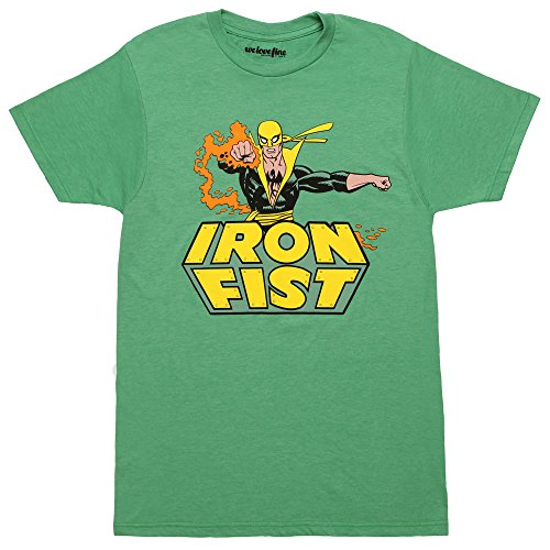Iron Fist with Comic Logo Adult T-Shirt - Green (Medium)