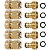 ShowNew Garden Hose Quick Connectors, Solid Brass 3/4 inch GHT Thread Easy Connect Fittings No-Leak Water Hose Male Female Value Pack (5)
