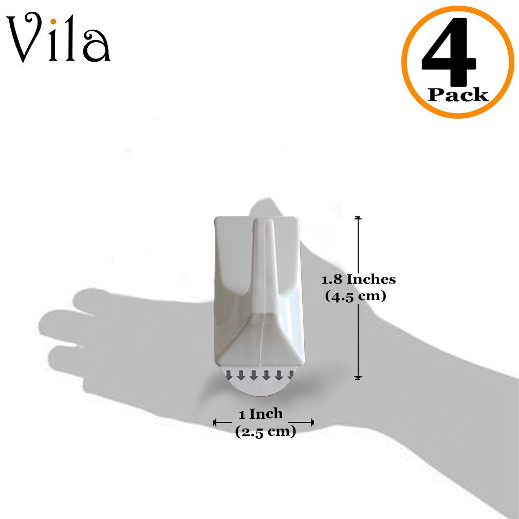 4 Self-stick Multi-purpose Utility Hooks by Vila: Sturdy and strong, holds up to 2 lbs: Easy removal with NO wall damage: Perfect for a dorm room or rental apartment