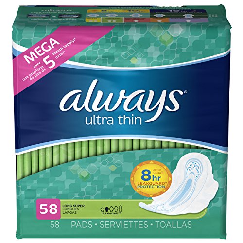 Always Ultra Thin Super Pads, With Wings, 58 Count