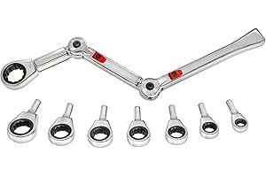 EXO-FIT 38105 Versatile 9-Piece Ratchet Wrench Set - Nickel Chrome Plated Alloy Steel with 34 Position Articulating Handle, 90-Tooth Swing Gear, Durable Storage Case, Metric