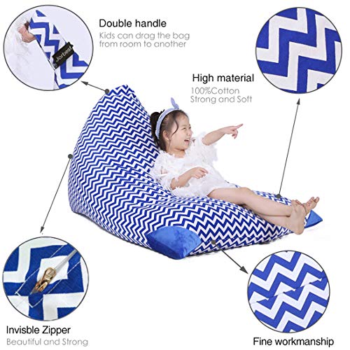 Stuffed Animal Bean Bag Storage for Kids and Adults. Premium Canvas Bean Bag Chair Cover - Cover ONLY(Chevron Print Blue 200L/52 Gal) - Thumbnail 7