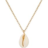 MINACHI Vintage Bohemian Cowrie Shell Pendant Necklace, Gold Plated Cable Chain, Summer Beach Shell Jewelry Gift for Women