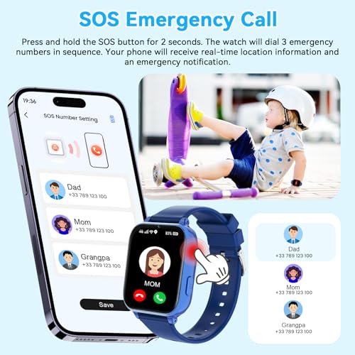Berilona 4G Children's Smartwatch, Children's Smartwatch with Video Call and GPS, Phone, Voice Chat, SOS, School Mode, Alarm Clock, Pedometer, Games, Ideal Gift for Children 4-12 Years, Blue