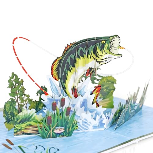 CUTPOPUP Bass Fishing - 3D Birthday Card, Father's Day Card, Gift Card, Birthday Greeting Card (Bass Fishing) US8-SD197ES