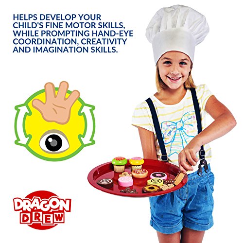 Dragon Drew Play Kitchen for Toddlers with Chef Hat - Wooden Play Food Playset (14 PC Set) - Thumbnail 2