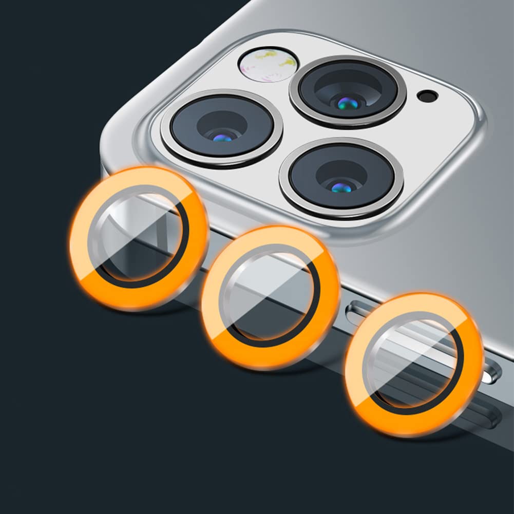 Omorro Compatible for iPhone 14 Pro Max/iPhone 14 Pro Luminous Camera Lens Protector Ultra Thin Film Tempered Glass Camera Screen Protector Shockproof Cover Orange