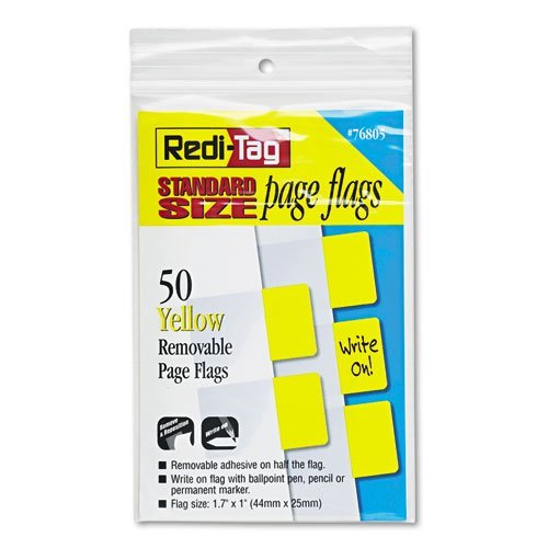 Redi-Tag Products - Redi-Tag - Removable Semi-Transparent Page Flags, Yellow, 50/Pack - Sold As 1 Pack - Flag it, remove it, reuse it! - Color-code files or flag important messages. - Works with ballpoint pen, pencil or permanent marker. - 500 flags per p