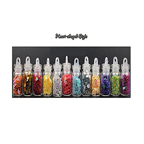 Like U Glitter Nail Art Chunky Sequins Manicure Glitter Powder Flakes 3D Nail Art Decoration, 12 Colors DIY Nail Art Kit (Heart Style)