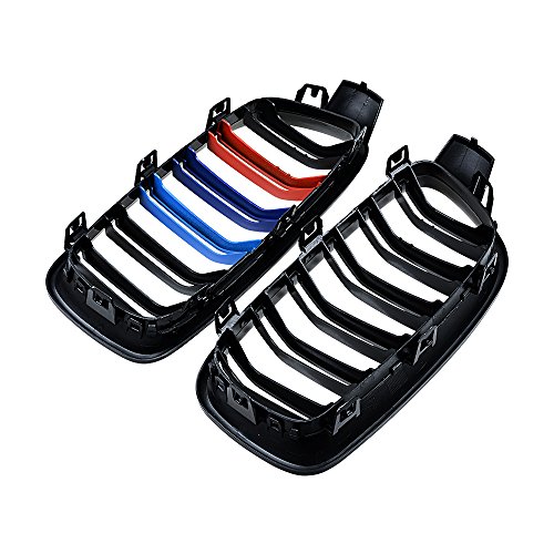 image for Anzio 2pcs Gloss Black M-color Double line Front Kidney Grille for 201