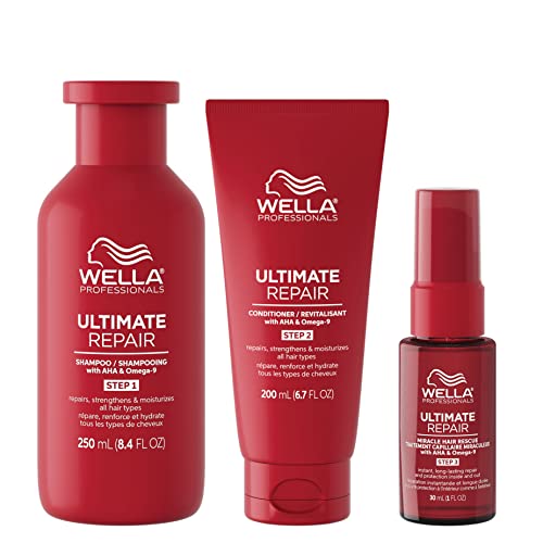 Wella Professionals ULTIMATE REPAIR Set, Lightweight Shampoo, Nourishing Conditioner, and Luxury Leave-On Hair Repair Treatment for Damaged Hair, The Ultimate Repair Regimen, 3 Unit Set