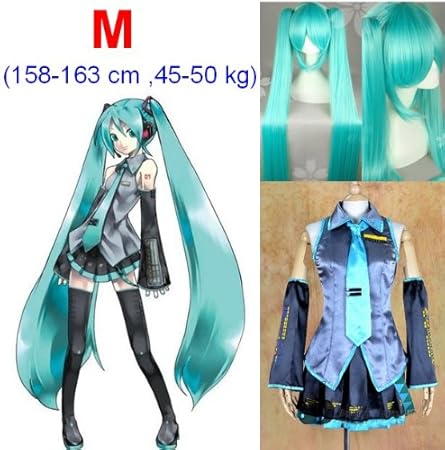 Vocaloid Miku Hatsune Cosplay Kostüme,Größe M(158-163cm, 45-50 kg)+Vocaloid Miku Hatsune Perücke 120cm