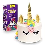 FZR Legend 3D Gold Unicorn Cake Topper with Eyelashes,Horn and Ears,Unicorn Party Supplies for Girls Boys Birthday Party,Wedding,Baby Shower (10Pcs )