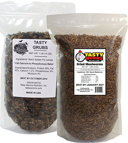 1lb Dried Mealworms,1lb Tasty Grubs Dried Black Soldier Fly Larvae Combo