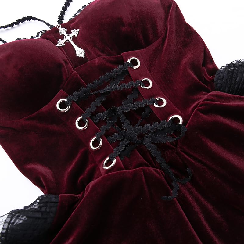TSMNZMU Womens Gothic Velvet Corset Dress - Vintage Fairy Lolita Punk Grunge Long Goth Emo Alt Halter Dress
