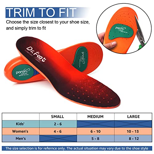 Dr. Foot Plantar Fasciitis Insoles for Women Men and Kids - Provide Shock Absorption and Cushioning - Comfortable Insoles for Flat Feet, Feet Pain, Heel Pain and Metatarsalgia (Medium)