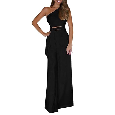 PinkLu Overall Damen Sommer Elegant ÄRmelloser Overall Weiß Schwarz Off-The-Schultergurt Lange Hose Mit Weitem Bein Belt Jump