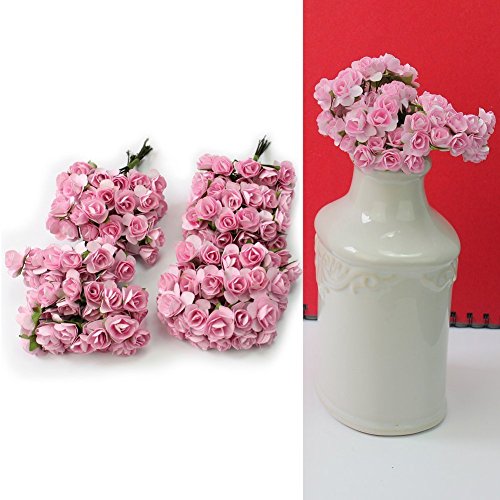 SeaISee 144pc Beautiful Artificial Paper Rose Flower Wedding Card Embellishment , Pink