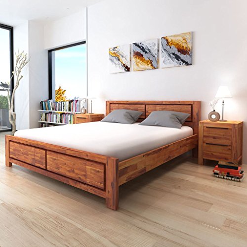 vidaXL Bed Frame Furniture Solid Acacia Wood Brown 180x200 cm 6FT Super King