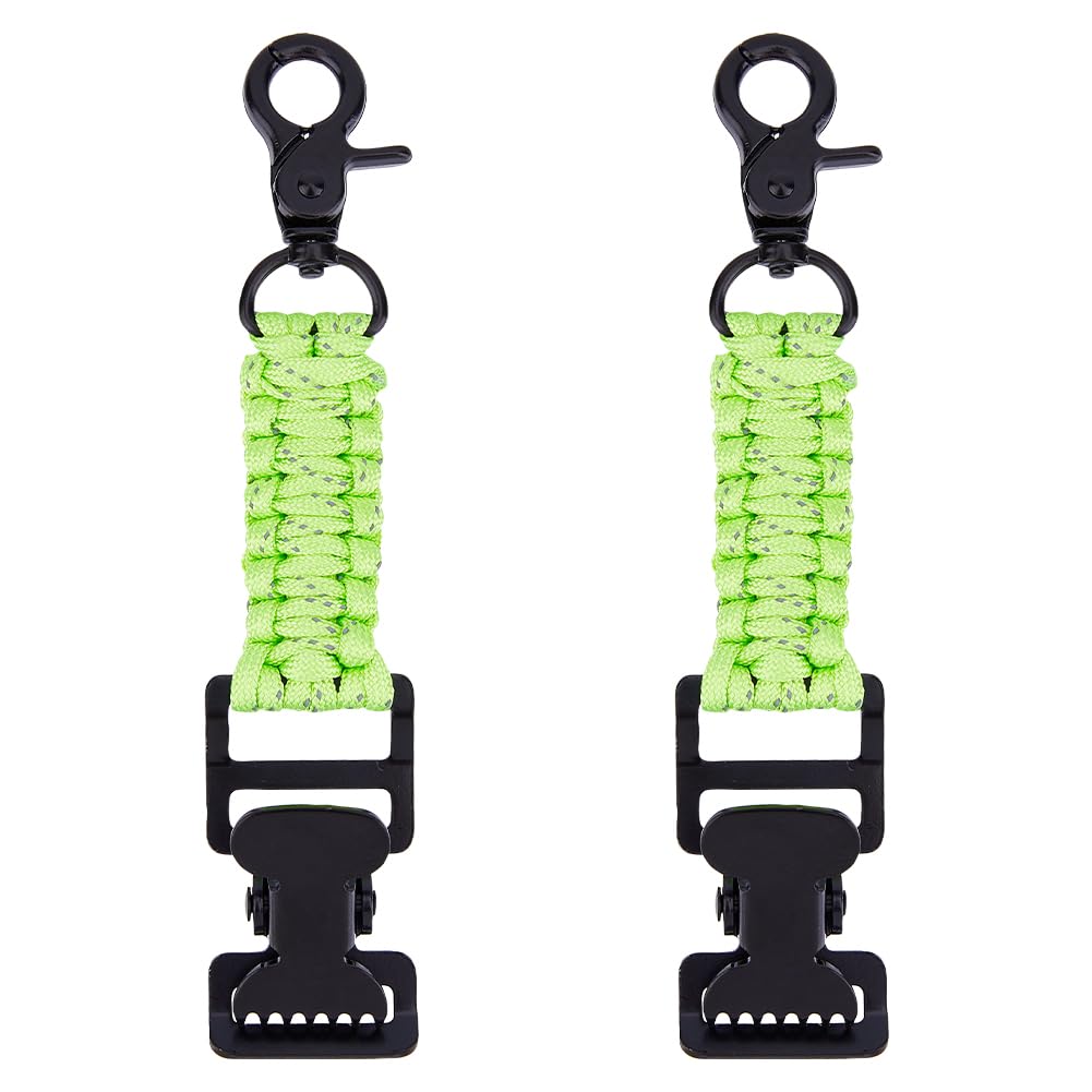 SUPERFINDINGS 2 Pcs Single-Head Tactical Glove Clip Black Workers' Glove Clip Glove Holder with Elasticized Snap Hook and Green Polyester Strap Gloves Hat Towel Keeper for Belt Bags Strap