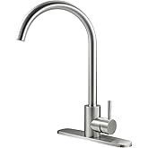 SOLVEX Kitchen Sink Faucet, Single Handle Stainless Steel Kitchen Sink Faucet with Deck Plate, High Arch Kitchen Sink Faucet Brushed Nickel, 360 Degree Swivel Modern Kitchen Faucet, US-10020-1