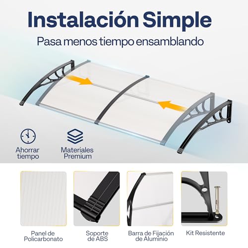 VIVOHOME House Door Canopy 100 x 100 cm with Aluminium and Polycarbonate Frame for Door, Transparent Canopy for Sun Protection and Rain Protection