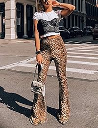 Pantalones largos para dama sexy chic de cintura alta con estampado de piernas anchas con acampanado