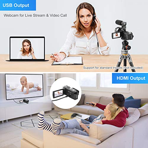 Video Camera Camcorder 4K 60FPS kicteck Ultra HD Digital WiFi Camera 48MP 3 inch Touch Screen Night Vision 16X Digital Zoom Recorder with External Microphone, Remote Control, Lens Hood, Stabilizer