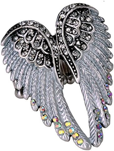 YACQWomen's Angel Wings Stretch Rings Fit Finger Size 7 to 9 - Elastic Soft Band Perfect for Arthritis - Lead & Nickle Free - Silk Scarf Holders - (1-1/2 H x 1-1/5 W) Inches