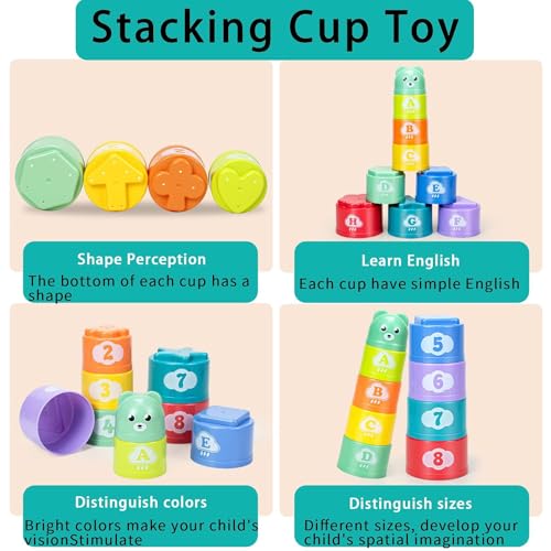 Montessori Baby Toy for 1+ Year Old Sorting Stacking Learning Toys 6-12 Months Wooden Building Blocks, Xylophone Musical, Infant Teethers Toys, 6 in 1 Toy Birthday Gifts for Toddlers 1 2 3 (multi)