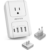BESTEK 5-in-1 Universal Travel Adapter, 35W USB-C PD Fast Charger with 1 AC Outlet, 3 USB-A Ports, 100-240V International Power Adapter for EU UK US AU