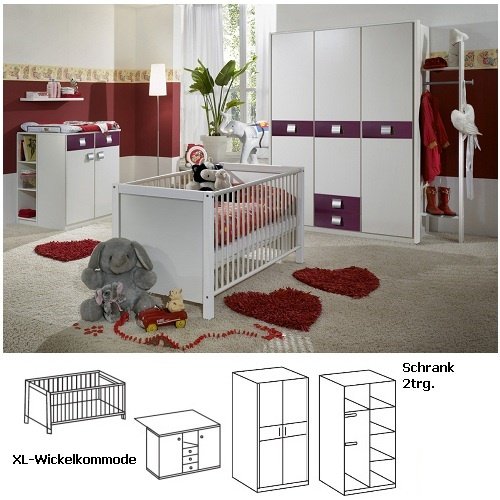 Wimex Babyzimmer Set Jalta, bestehend aus Babybett und Wickelkommode (Ohne Unterschrank), Liegefläche 70x140 cm, Weiß/ Absetz