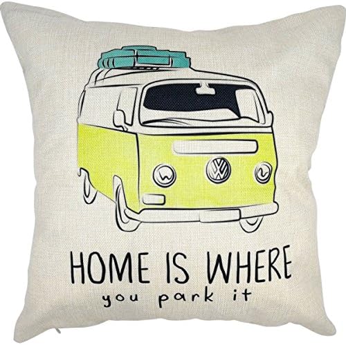 Arundeal Home Is Where You Park It Van 18 x 18 Inch Cotton Linen Square Throw Pillow Cases Cushion Cover
