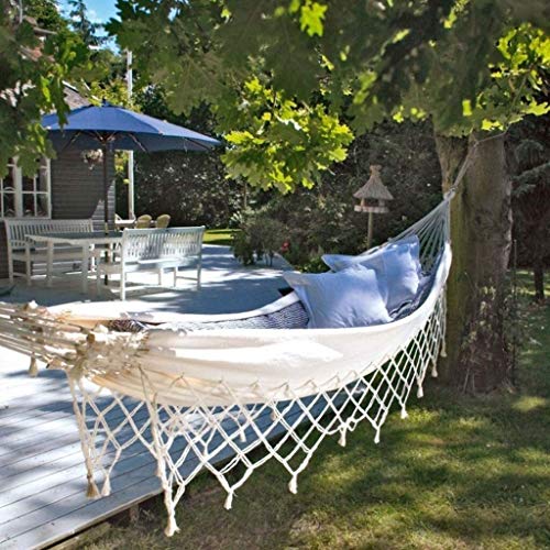 TYUIOO Hängematte Einzelne Baumwolle Outdoor Hängematte Quaste Camping Tragbare Tragetasche Terrasse Gartentour, Strand… – Bild 4