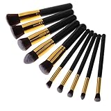 Unimeix 10 pcs Premium Synthetic Kabuki Makeup Brush Set Cosmetics Foundation Blending Blush Eyeliner Face Powder Brush Makeup Brush Kit (Black Golden)