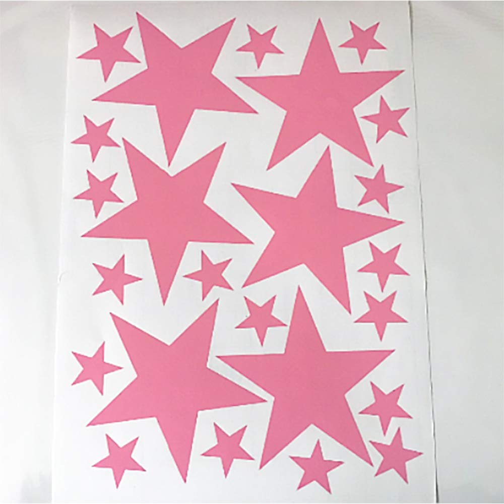24 PCs 2-10cm Little Stars Wall Decor Cartoon Starry Wall Stickers for Kids Rooms and Baby Nursery (Pink)