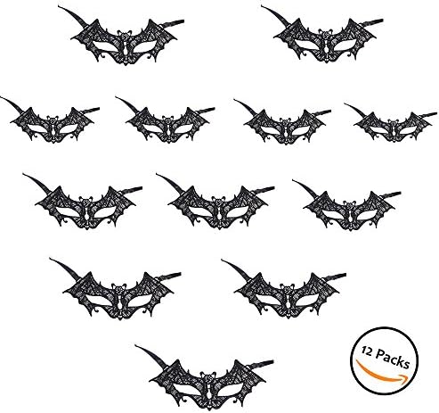 relaxe 12pcs Lace Half Masquerade Mask Venetian Christmas Costume Sexy Woman Mask for Christmas Masquerade Party, Black