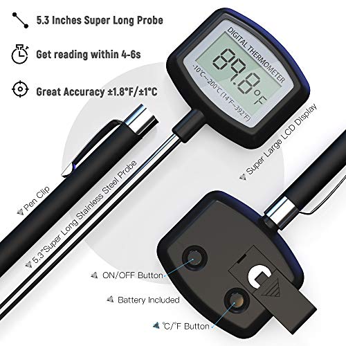 Meat Thermometer Large LCD Display - 5.3 Inches Super Long Probe Digital Cooking Thermometer