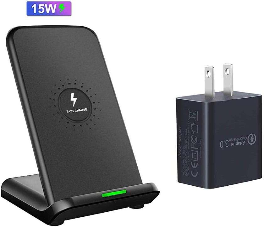 15W Wireless Charger, Fast Wireless Charging Stand with QC 3.0 Adapter Compatible iPhone 11/11 Pro/11 Pro Max/XS Max/XR/XS/X/8/8 Plus, LG V30/V35/V40/G8, Samsung Galaxy Note 10/S10/S10E/S9