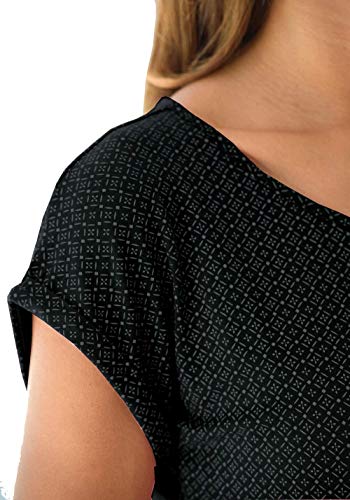Fleasee-Damen-T-Shirt-Rundhals-Kurzarmshirt-mit-Allover-Druck-Sommer-Bluse-Casual-Top