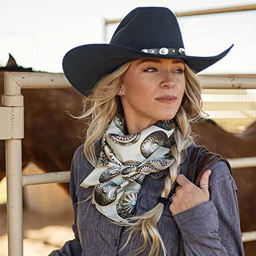 Eohak Womens Western Cowboy Hats Studded Pinched Western Cowgirl Hats Wide Brim Fedoras Hat with Belt Buckle (Size:Medium)
