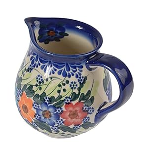 Traditional Polish Pottery, Handcrafted Ceramic Cream or Milk Jug 275ml, Boleslawiec Style Pattern, J.101.Garland