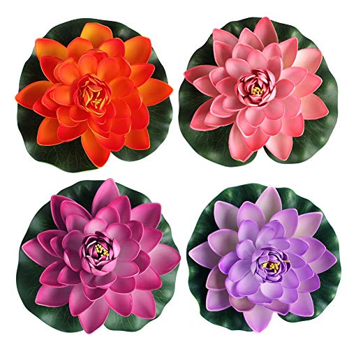 Newest trent Set of 4 Artificial Floating Pond Decor Water Lily/Lotus Foam Flower for Aquarium Garden Pond - 3 (2.5" h x 7" Dia) - Thumbnail 7