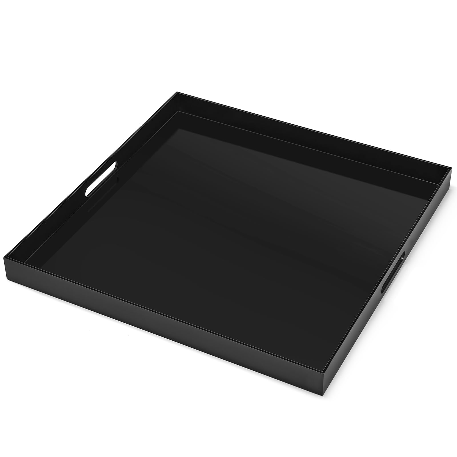 Photo 1 of **SCRATCHED**22×22 inches Oversized Black Acrylic Ottoman Tray Extra Large Decorative Tray Spill-Proof Serving Trays with Handles King-Size Safe Edge Organizer for Coffee Table Countertop Breakfast