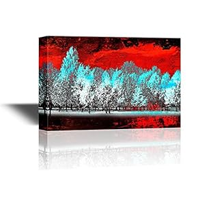 Canvas Wall Art - Abstract White Trees Against Red Sky Background - Gallery Wrap Modern Home Art | Ready to Hang - 12x18 inches